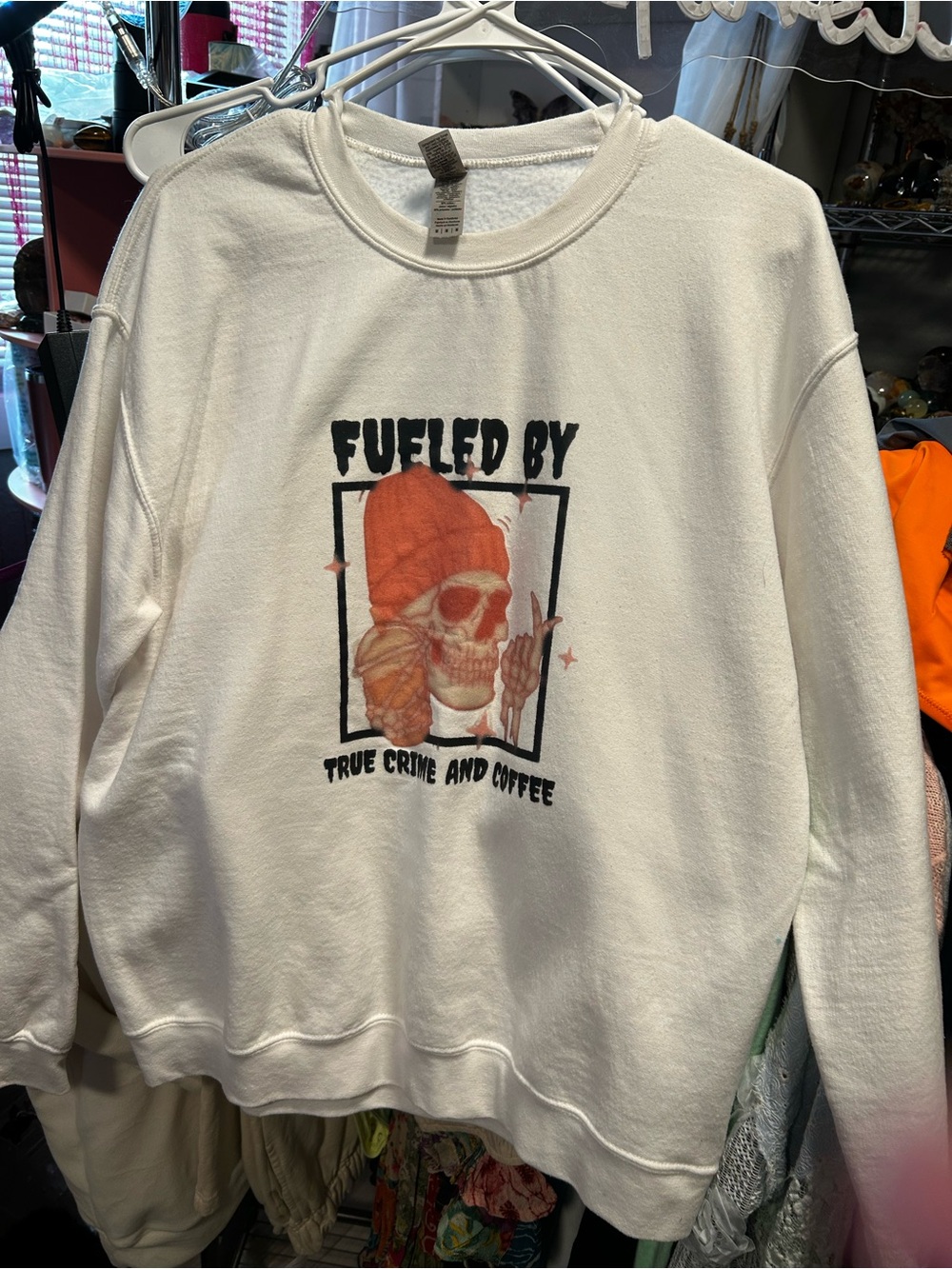 Source Unknown White Sweatshirt "Fueled By" Skull Graphic
